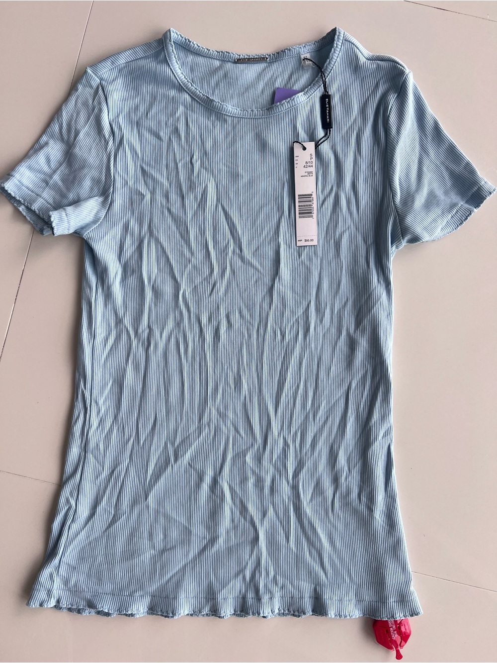 Elie Tahari Light Blue Ribbed Short-Sleeve Women's Top size small